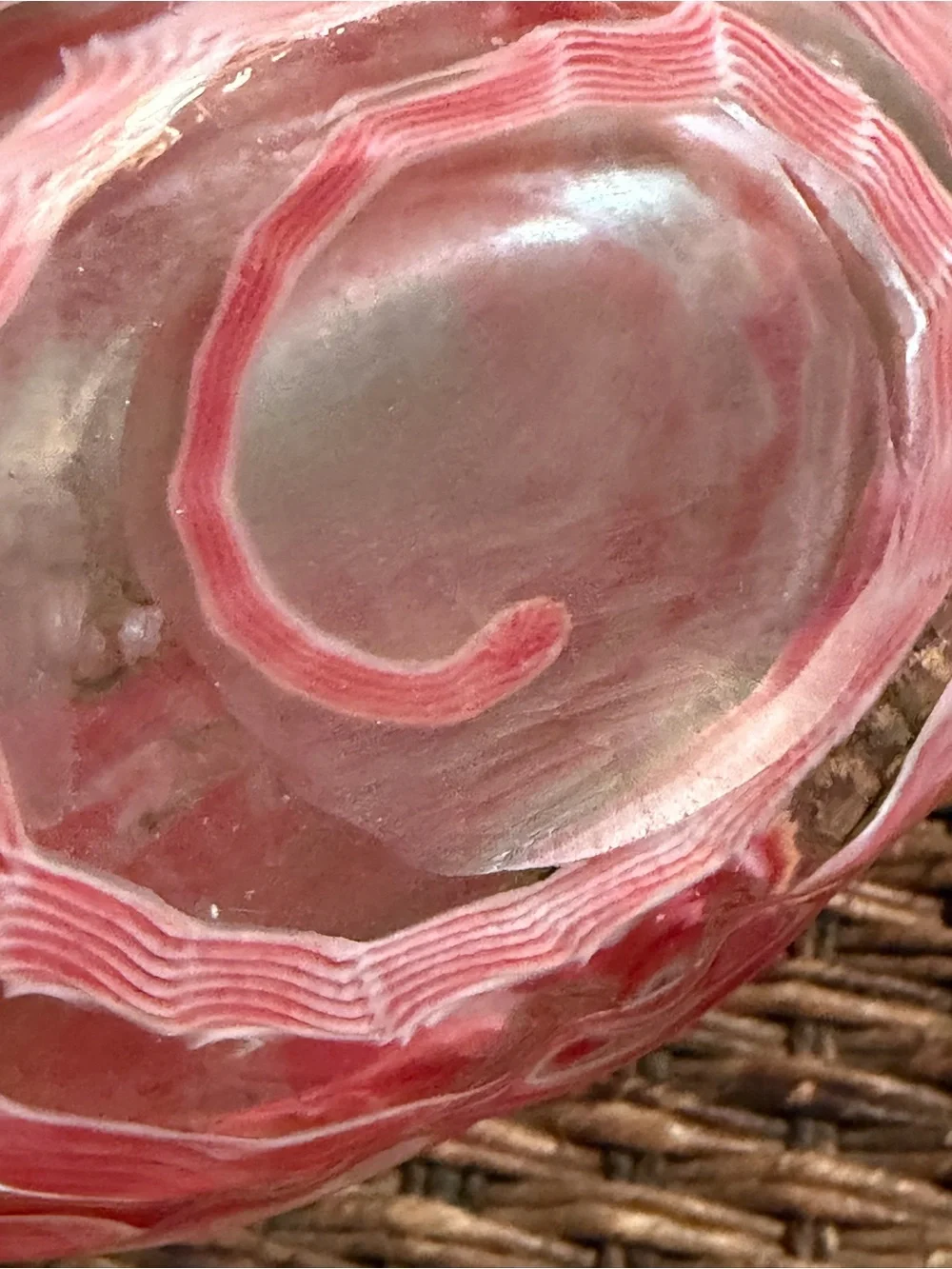 Hand Blown Art Glass Purse Sculpture Pink Red Candy Stripe Handbag Decorative
